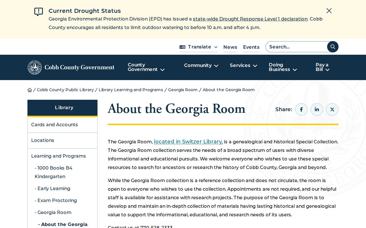 Cobb County Georgia Room local-history collection page
