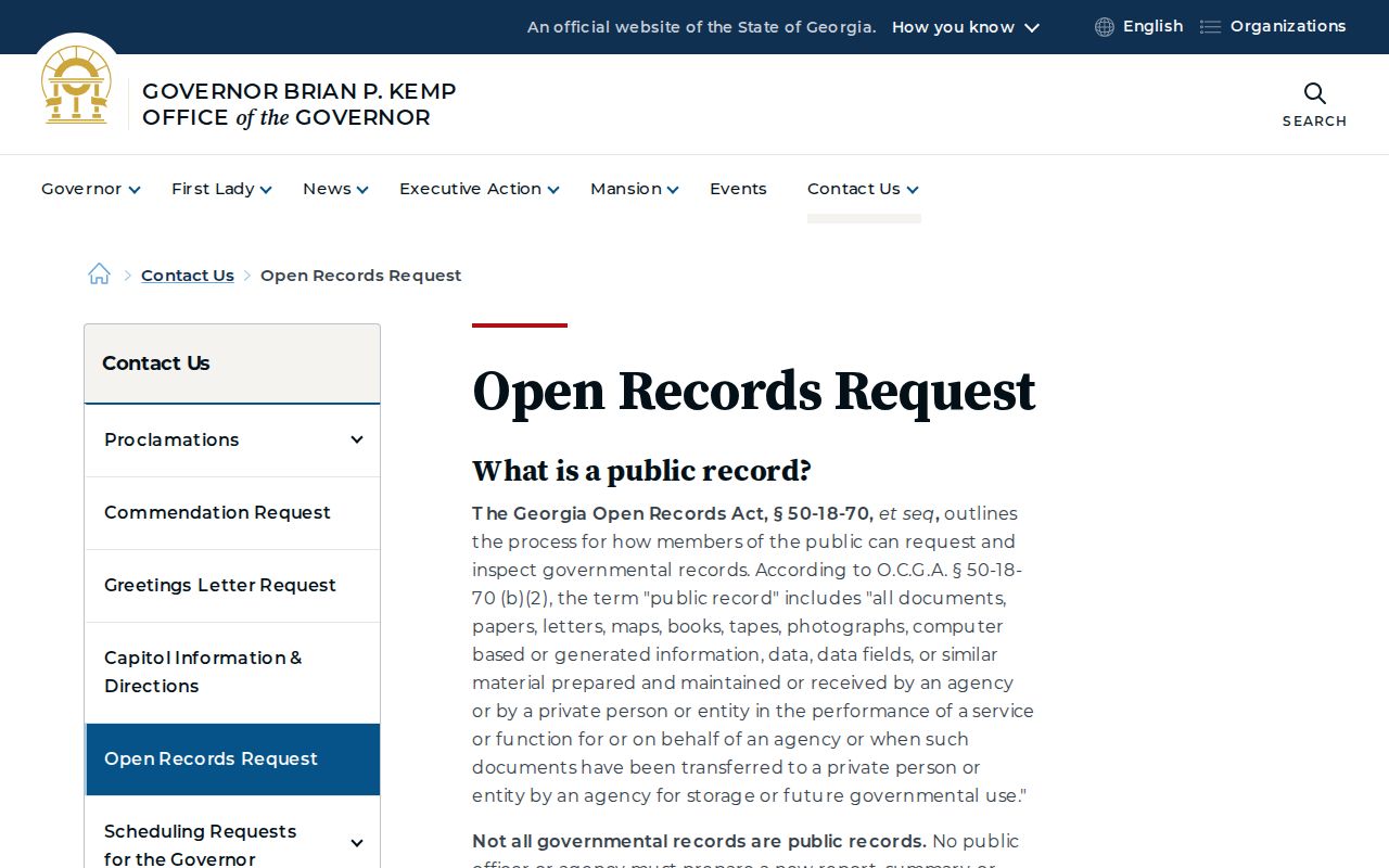 Georgia open records request form and response guidance