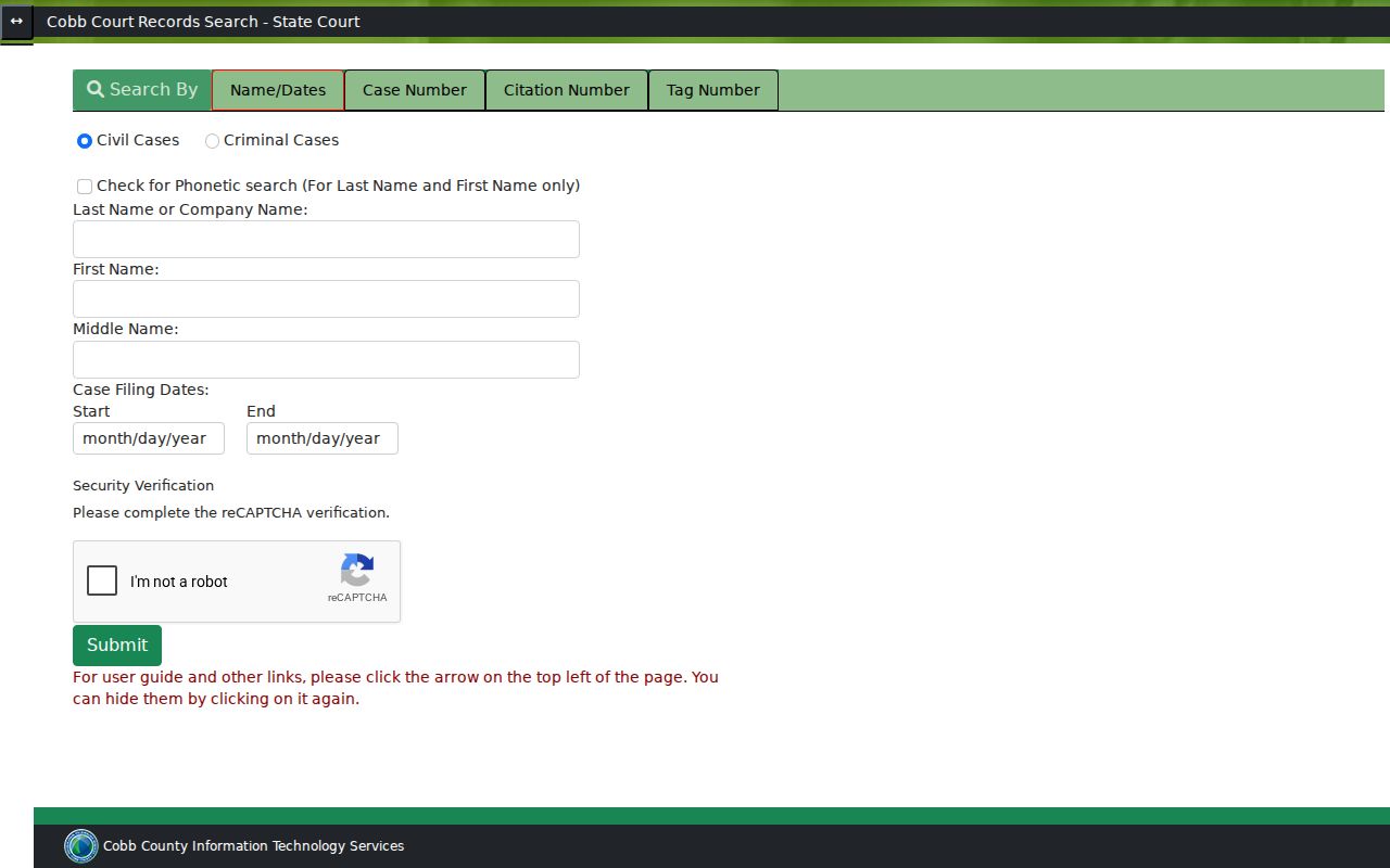 Cobb County State Court civil and criminal party search