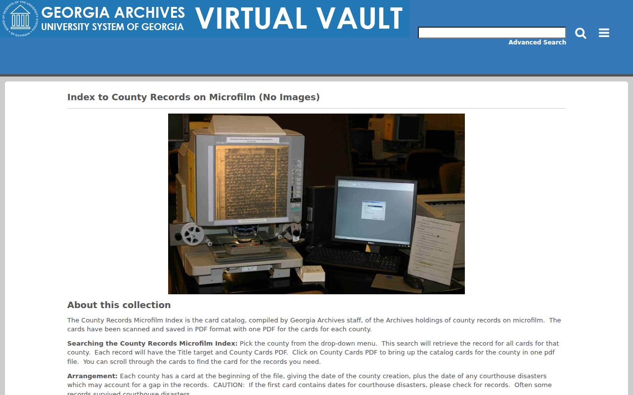 Georgia Archives county records microfilm index for older Cobb research