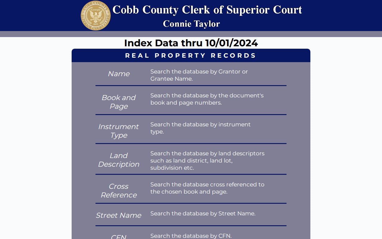 Cobb real property inquiry search modes