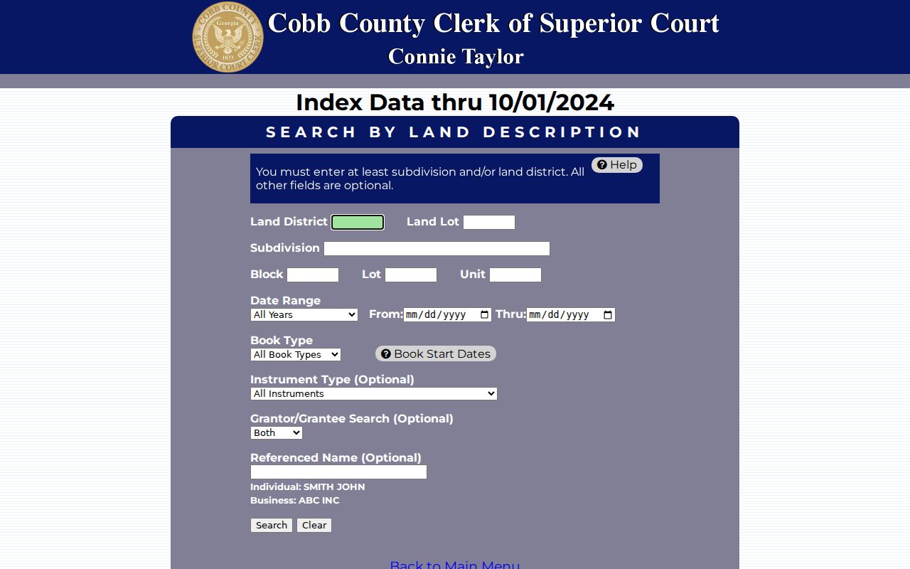 Cobb land district lot subdivision and block search